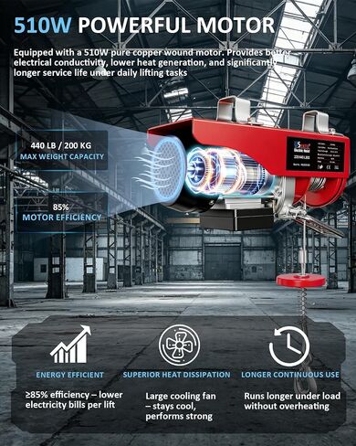 Electric Hoist,440 lbs Electric Winch with 14.1ft Remote Control,110V Electric Hoist with 40 ft/20 ft Lift Height, Lift Hoist for Warehouse,Garage,Factory,Attic in Saudi Arabia