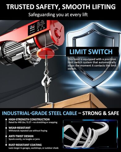 Electric Hoist,440 lbs Electric Winch with 14.1ft Remote Control,110V Electric Hoist with 40 ft/20 ft Lift Height, Lift Hoist for Warehouse,Garage,Factory,Attic in Saudi Arabia