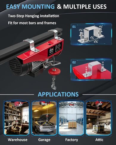 Electric Hoist,440 lbs Electric Winch with 14.1ft Remote Control,110V Electric Hoist with 40 ft/20 ft Lift Height, Lift Hoist for Warehouse,Garage,Factory,Attic in Saudi Arabia