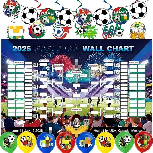 World Football Tournament Cup 48x32 Inch 2026 Vibrant Soccer Festival Schedule Poster with String Flag Banner and Balloon Set for Party Decorations, Home, Office & Bar Decor in Kuwait