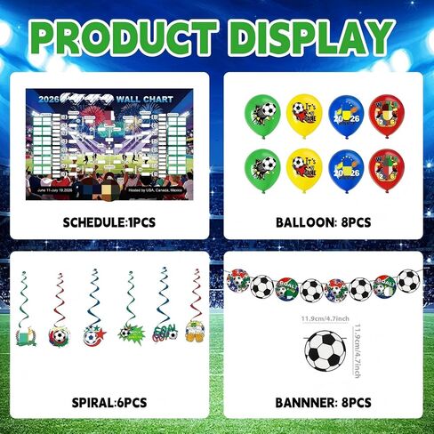 World Football Tournament Cup 48x32 Inch 2026 Vibrant Soccer Festival Schedule Poster with String Flag Banner and Balloon Set for Party Decorations, Home, Office & Bar Decor in Kuwait