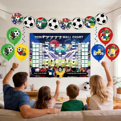 World Football Tournament Cup 48x32 Inch 2026 Vibrant Soccer Festival Schedule Poster with String Flag Banner and Balloon Set for Party Decorations, Home, Office & Bar Decor in Kuwait