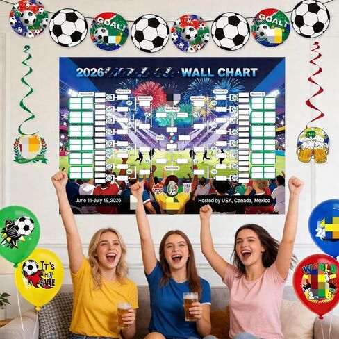 World Football Tournament Cup 48x32 Inch 2026 Vibrant Soccer Festival Schedule Poster with String Flag Banner and Balloon Set for Party Decorations, Home, Office & Bar Decor in Kuwait