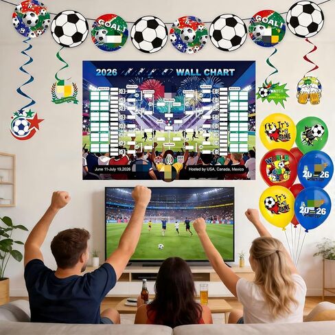 World Football Tournament Cup 48x32 Inch 2026 Vibrant Soccer Festival Schedule Poster with String Flag Banner and Balloon Set for Party Decorations, Home, Office & Bar Decor in Kuwait