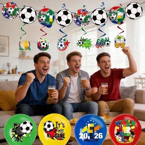 World Football Tournament Cup 48x32 Inch 2026 Vibrant Soccer Festival Schedule Poster with String Flag Banner and Balloon Set for Party Decorations, Home, Office & Bar Decor in Kuwait