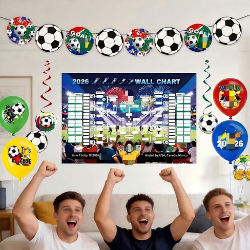 World Football Tournament Cup 48x32 Inch 2026 Vibrant Soccer Festival Schedule Poster with String Flag Banner and Balloon Set for Party Decorations, Home, Office & Bar Decor in Kuwait