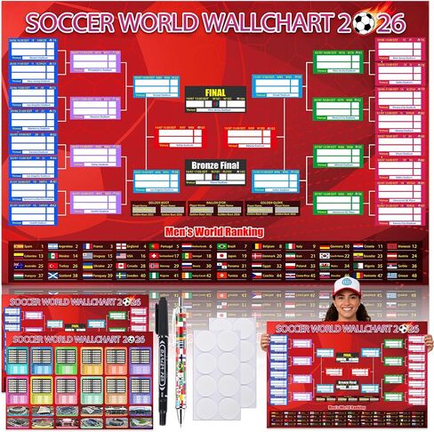2 PCS World Cup Schedule Poster 2026 Large 24x33 Inch Tournament Wall Chart Set with No Crease Matte Finish, Includes Marker & Accessories for Fixture Tracking, Soccer Fans Gift & Decor(2) in Kuwait