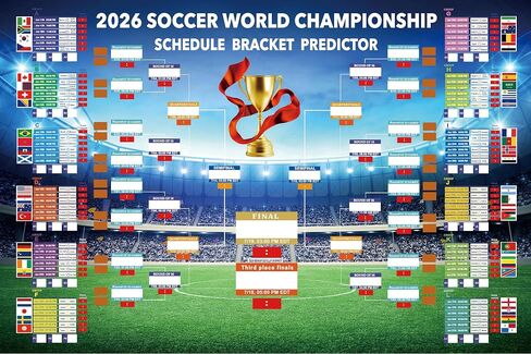 مخطط جداري لكأس العالم 2026 مقاس 35 بوصة × 23 بوصة ملصق جدول قماشي قابل لإعادة الاستخدام مع دعامة خروج المغلوب ومتتبع مرحلة المجموعة وجدول زمني كامل للمباراة للمنزل والمكتب والحفلات وديكور الحفلات وعشاق كرة القدم in Kuwait