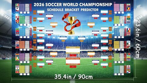 مخطط جداري لكأس العالم 2026 مقاس 35 بوصة × 23 بوصة ملصق جدول قماشي قابل لإعادة الاستخدام مع دعامة خروج المغلوب ومتتبع مرحلة المجموعة وجدول زمني كامل للمباراة للمنزل والمكتب والحفلات وديكور الحفلات وعشاق كرة القدم in Kuwait