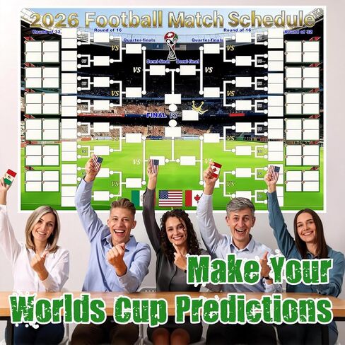 Suxxyyds 2026 Worlds Cup Schedule Poster, Worlds Cup Bracket Poster 2026, 59 x 35-Inch Wall Chart with 2 Sets of Reusable National Flag Stickers, 64 Country Flags, For Watch Parties and Office Pools in Kuwait
