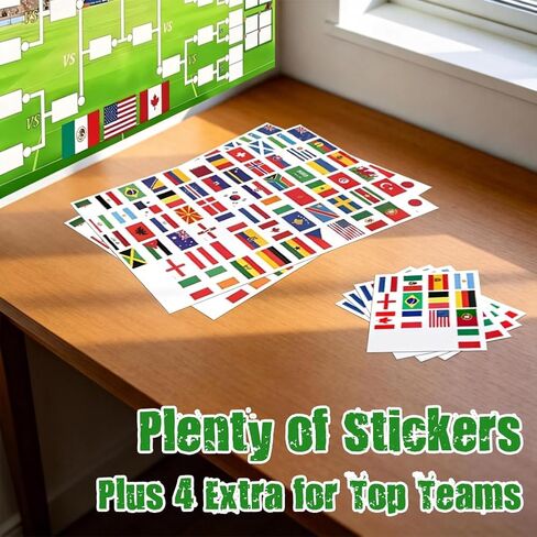 Suxxyyds 2026 Worlds Cup Schedule Poster, Worlds Cup Bracket Poster 2026, 59 x 35-Inch Wall Chart with 2 Sets of Reusable National Flag Stickers, 64 Country Flags, For Watch Parties and Office Pools in Kuwait
