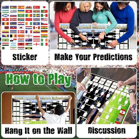 Suxxyyds 2026 Worlds Cup Schedule Poster, Worlds Cup Bracket Poster 2026, 59 x 35-Inch Wall Chart with 2 Sets of Reusable National Flag Stickers, 64 Country Flags, For Watch Parties and Office Pools in Kuwait