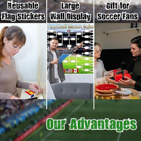 Suxxyyds 2026 Worlds Cup Schedule Poster, Worlds Cup Bracket Poster 2026, 59 x 35-Inch Wall Chart with 2 Sets of Reusable National Flag Stickers, 64 Country Flags, For Watch Parties and Office Pools in Kuwait