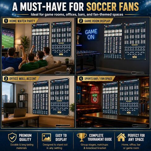 2026 World Soccer Cup Schedule & Match Fabric Wall Chart Set – 2 Large Cloth Posters with Marker & National Flag Stickers for wonderful Soccer Fans Gift Soccer Game Night Decorations (75x130cm) in Kuwait