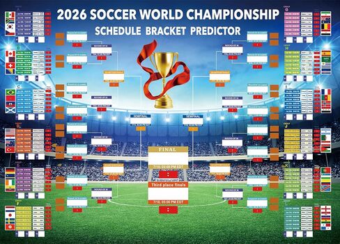 MORTICO 2026 World Cup Bracket Poster 35.5"x23.6" - Bracket Predictor Chart with All Group Matches (A-L) Through Final- EDT Times, Soccer Party Decor Sports Bar Essentials, Great Soccer Fans Gifts in Kuwait