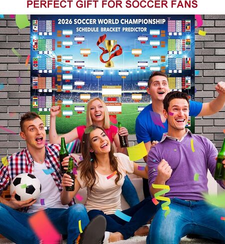 MORTICO 2026 World Cup Bracket Poster 35.5"x23.6" - Bracket Predictor Chart with All Group Matches (A-L) Through Final- EDT Times, Soccer Party Decor Sports Bar Essentials, Great Soccer Fans Gifts in Kuwait