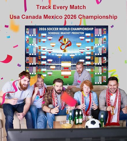 MORTICO 2026 World Cup Bracket Poster 35.5"x23.6" - Bracket Predictor Chart with All Group Matches (A-L) Through Final- EDT Times, Soccer Party Decor Sports Bar Essentials, Great Soccer Fans Gifts in Kuwait