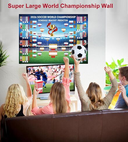 MORTICO 2026 World Cup Bracket Poster 35.5"x23.6" - Bracket Predictor Chart with All Group Matches (A-L) Through Final- EDT Times, Soccer Party Decor Sports Bar Essentials, Great Soccer Fans Gifts in Kuwait