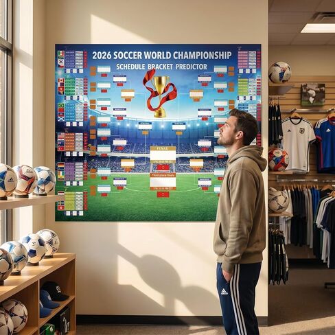MORTICO 2026 World Cup Bracket Poster 35.5"x23.6" - Bracket Predictor Chart with All Group Matches (A-L) Through Final- EDT Times, Soccer Party Decor Sports Bar Essentials, Great Soccer Fans Gifts in Kuwait