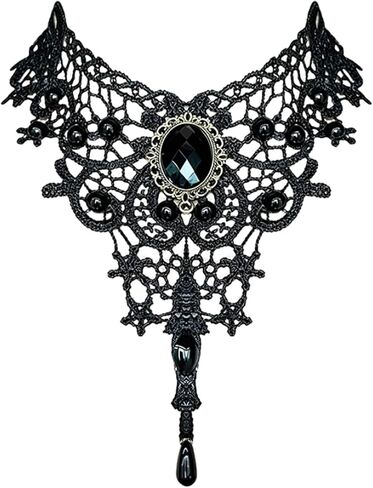 Black Lace Choker Necklace for Women Halloween Gothic Vampire Red Crystal Necklaces Steampunk Cosplay Costume Party Necklace Halloween Jewelry (Black) in Saudi Arabia
