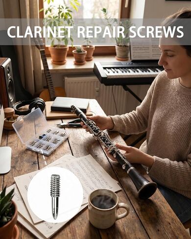 Clarinet Repair Screws - 20-Piece Flat Head Screw Kit for Woodwind Instrument Maintenance, 2mm x 7.5mm (0.08" x 0.30") Clarinet Replacement Hardware for Professionals & Hobbyists in Kuwait