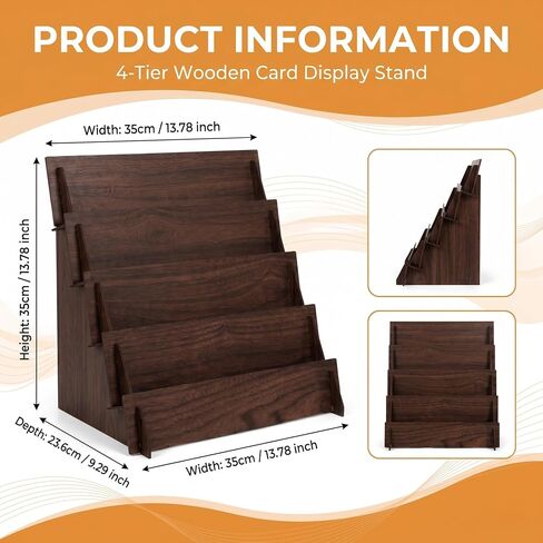 4-Tier Wooden Greeting Card Display Stand, Card Rack for Stickers, Postcards, Photos, Stationery, Small Products, Home Office Decor & Organizer, Lightweight for Vendor Booths, Craft Fairs in Kuwait