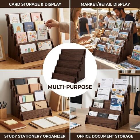 4-Tier Wooden Greeting Card Display Stand, Card Rack for Stickers, Postcards, Photos, Stationery, Small Products, Home Office Decor & Organizer, Lightweight for Vendor Booths, Craft Fairs in Kuwait