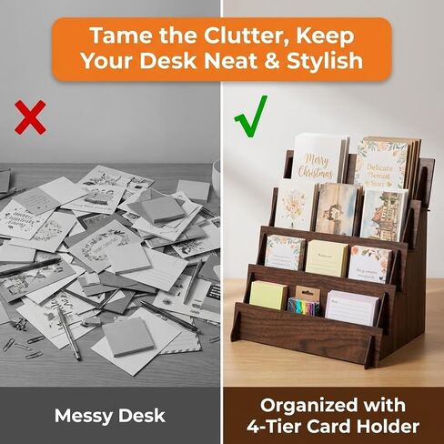 4-Tier Wooden Greeting Card Display Stand, Card Rack for Stickers, Postcards, Photos, Stationery, Small Products, Home Office Decor & Organizer, Lightweight for Vendor Booths, Craft Fairs in Kuwait