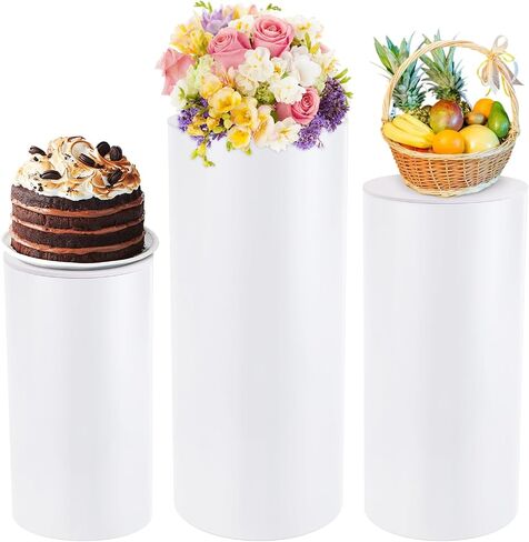 FAHKNS Cylinder Stands for Party, 3pcs Round Pedestal Stand, White Cake Stand for Wedding, Party, Birthday, Party Flowers, Display Columns cilindros para fiestas redondos blancos in Kuwait