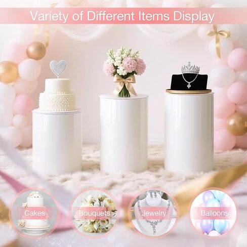 FAHKNS Cylinder Stands for Party, 3pcs Round Pedestal Stand, White Cake Stand for Wedding, Party, Birthday, Party Flowers, Display Columns cilindros para fiestas redondos blancos in Kuwait
