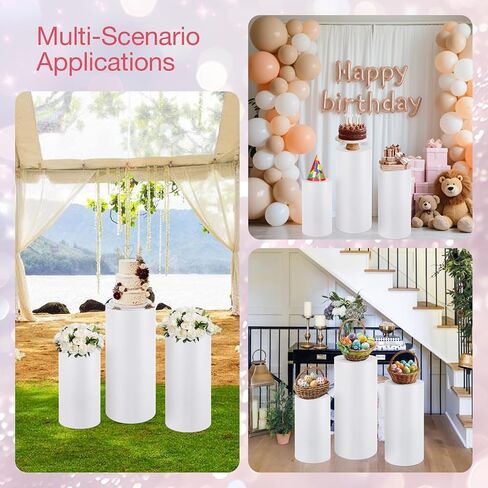 FAHKNS Cylinder Stands for Party, 3pcs Round Pedestal Stand, White Cake Stand for Wedding, Party, Birthday, Party Flowers, Display Columns cilindros para fiestas redondos blancos in Kuwait