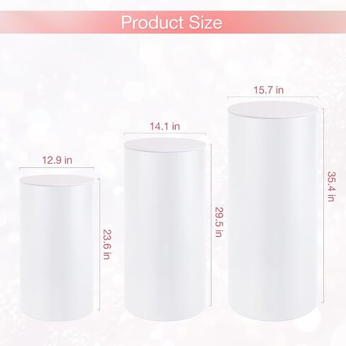 FAHKNS Cylinder Stands for Party, 3pcs Round Pedestal Stand, White Cake Stand for Wedding, Party, Birthday, Party Flowers, Display Columns cilindros para fiestas redondos blancos in Kuwait