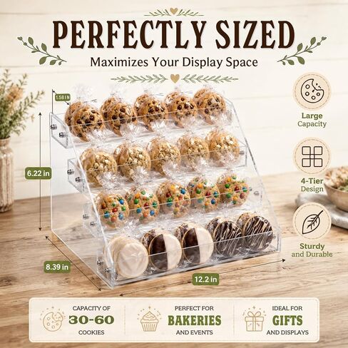 Cookie Display Stand, 4-Tier Acrylic Cookie Display for Vendors & Bakery, Clear Cookie Stand for Party, Cupcakes, Dessert and Treat Display Holder in Kuwait