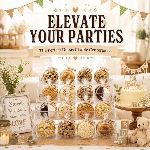 Cookie Display Stand, 4-Tier Acrylic Cookie Display for Vendors & Bakery, Clear Cookie Stand for Party, Cupcakes, Dessert and Treat Display Holder in Kuwait
