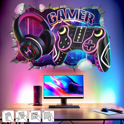 Gamer Wall Decals for Kids Boys: Peel and Stick Cool Gaming Video Gameing Wall Stickers - Wall Decor Art Kids Supplies Ages 1-12 Year in Saudi Arabia