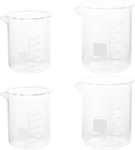 jojofuny 4pcs High Borosilicate Glass Measuring Pitchers with Precise Graduation Lines, 50ml and 100ml Capacity, Chemical Resistant Measuring Cups for Laboratory and Kitchen Liquid in Kuwait