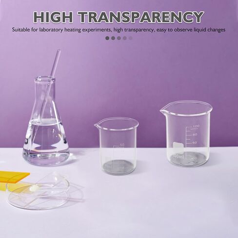jojofuny 4pcs High Borosilicate Glass Measuring Pitchers with Precise Graduation Lines, 50ml and 100ml Capacity, Chemical Resistant Measuring Cups for Laboratory and Kitchen Liquid in Kuwait