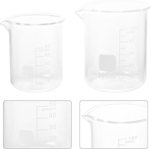 jojofuny 4pcs High Borosilicate Glass Measuring Pitchers with Precise Graduation Lines, 50ml and 100ml Capacity, Chemical Resistant Measuring Cups for Laboratory and Kitchen Liquid in Kuwait