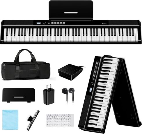 Folding Keyboard Piano, Rhymo Upgraded 88 Key Full Size Portable Semi Weighted Electric Piano Keyboard with 30W Stereo Surround Speaker, USB MIDI, Sustain Pedal for Beginners & Adults (Black) in Kuwait