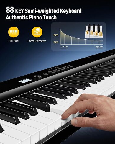 Folding Keyboard Piano, Rhymo Upgraded 88 Key Full Size Portable Semi Weighted Electric Piano Keyboard with 30W Stereo Surround Speaker, USB MIDI, Sustain Pedal for Beginners & Adults (Black) in Kuwait