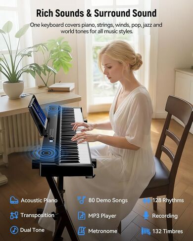 Folding Keyboard Piano, Rhymo Upgraded 88 Key Full Size Portable Semi Weighted Electric Piano Keyboard with 30W Stereo Surround Speaker, USB MIDI, Sustain Pedal for Beginners & Adults (Black) in Kuwait