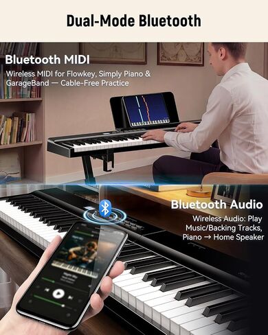 Folding Keyboard Piano, Rhymo Upgraded 88 Key Full Size Portable Semi Weighted Electric Piano Keyboard with 30W Stereo Surround Speaker, USB MIDI, Sustain Pedal for Beginners & Adults (Black) in Kuwait