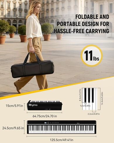 Folding Keyboard Piano, Rhymo Upgraded 88 Key Full Size Portable Semi Weighted Electric Piano Keyboard with 30W Stereo Surround Speaker, USB MIDI, Sustain Pedal for Beginners & Adults (Black) in Kuwait