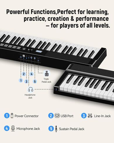 Folding Keyboard Piano, Rhymo Upgraded 88 Key Full Size Portable Semi Weighted Electric Piano Keyboard with 30W Stereo Surround Speaker, USB MIDI, Sustain Pedal for Beginners & Adults (Black) in Kuwait