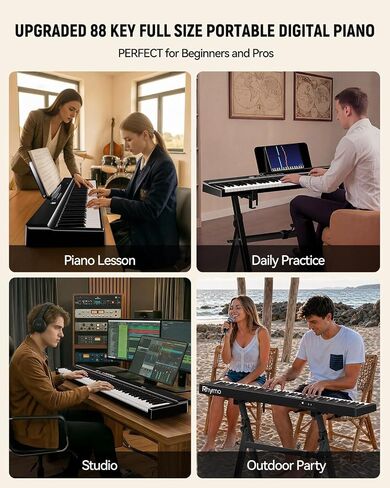 Folding Keyboard Piano, Rhymo Upgraded 88 Key Full Size Portable Semi Weighted Electric Piano Keyboard with 30W Stereo Surround Speaker, USB MIDI, Sustain Pedal for Beginners & Adults (Black) in Kuwait