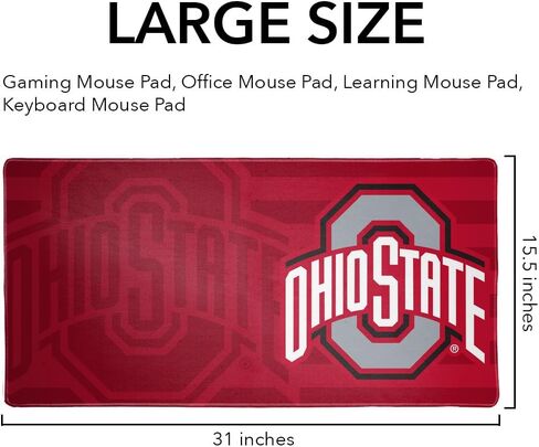 Ohio State University Buckeyes Primary Stripe Large Gaming Mouse Pad Desk Mat with Stitched Edges, Non-Slip Base for Gamer, Home and Office, 31.5 x 15.7 in Kuwait