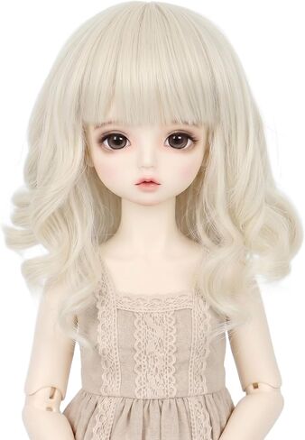 Miss u شعر لطيف 7-8 بوصة (لرأس 17 سم - 19 سم) 1/4 BJD شعر مستعار لدمية قصير مموج MSD DOD Pullip Dollfie شعر مستعار لدمية DIY إكسسوارات يدوية KB14-Blonde in Kuwait