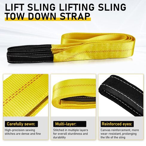 Pindex 4 Pack 2" x 10' Web Lifting Sling 13000 Lbs Breaking Force 3500 Lbs Pulling Forces Lift Sling Straps for Rocks Trees Mowers Tool Boxes in Trailers Tractors Trucks, Yellow in Kuwait