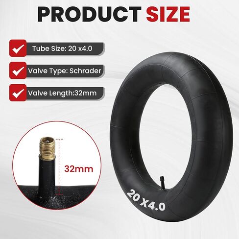 ALOTIKI 20x4.0 Fat Tire Tube, 26x1.75/2.125 Inner Tube, Bike Tube Set with Schrader Valve Premium Butyl Rubber Bicycle Tire Tubes for Mountain Bikes and Ebike Electric Bicycle in Kuwait