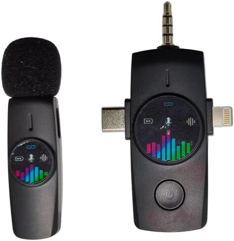 3-in-1 Wireless Lavalier Microphone: Mini Microphone 20H Battery, 80ft Range, DSP Noise Cancel - Plug & Play for iPhone Android, Live Streaming, Content Creators Programmes in Kuwait